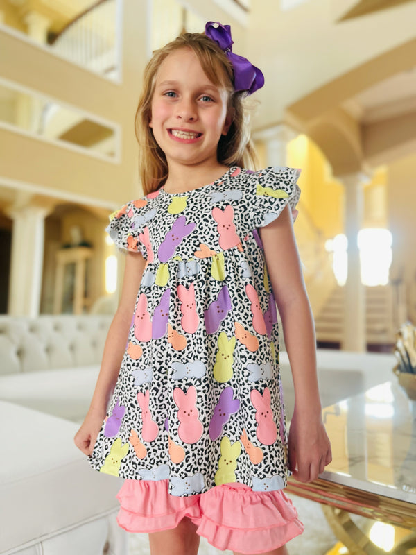 Girls Easter Peeps Ruffled Shorts Set with Matching Bow - Bowtism